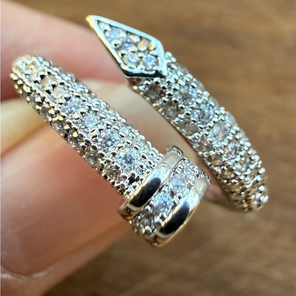 Silver Pave Crystal Nail Wrap Ring - Picture 5 of 5